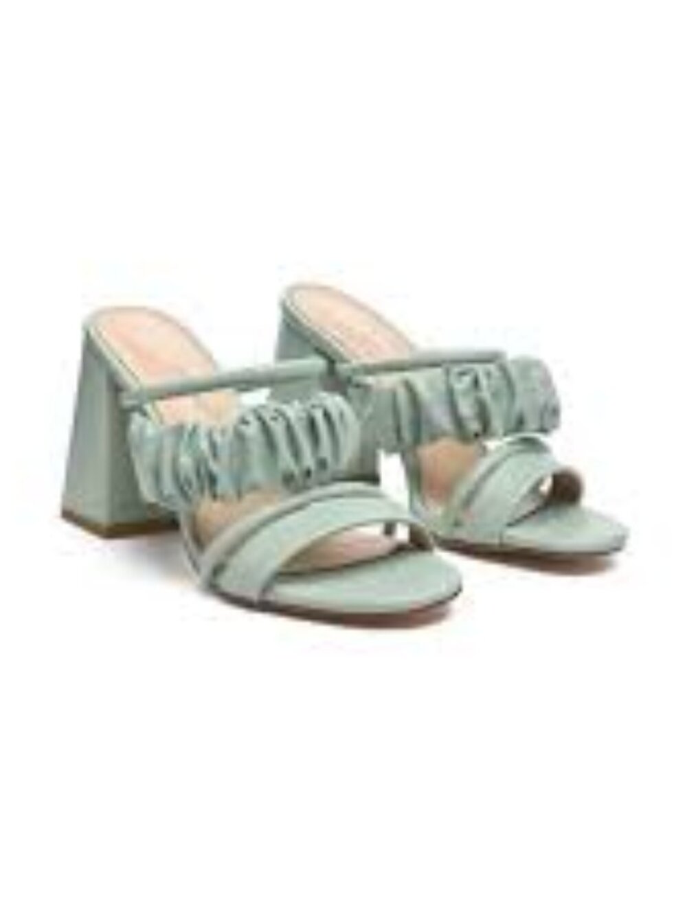 London Rag Genesis Mint Green Ruched Strap Detail Block Heel Sandal - Picture 2 of 10